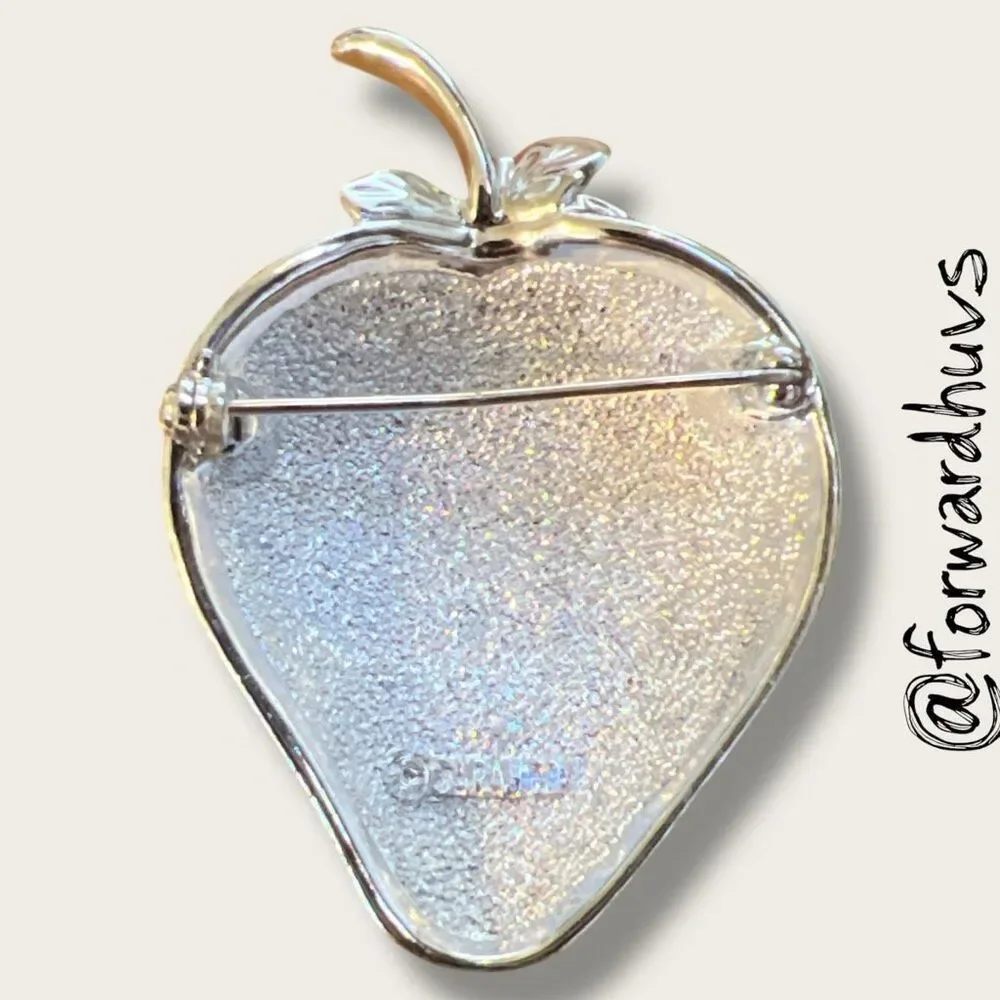 Sarah Coventry Brooch – Silver Tone Strawberry – 2” x 1.5” – Vintage